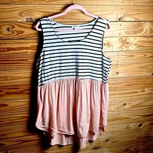 Umgee medium mini tank dress tunic navy blue and white stripe rose pink flowing